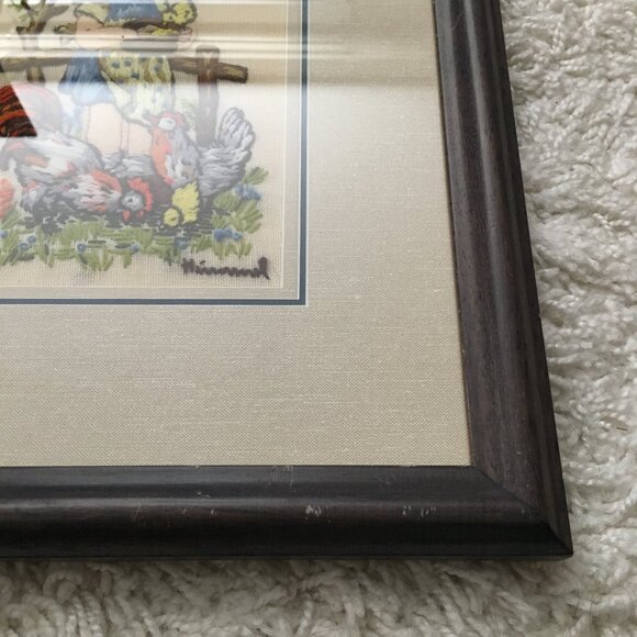 Handmade Girl Feeding Fowls Himmel Needlework Professionally Framed - Picture 8 of 12